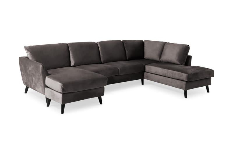 Trend 4-personers Højrevendt U-formet Sofa med Divan og Chaiselong i Fløjl - Mørkegrå - Møbler - Sofaer - Velour sofaer
