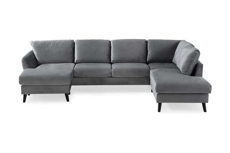 Trend 4-personers Højrevendt U-formet Sofa med Divan og Chaiselong i Fløjl - Lysegrå - Møbler - Sofaer - Velour sofaer