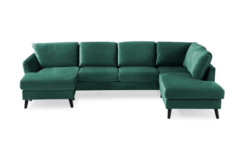 Trend 4-personers Højrevendt U-formet Sofa med Divan og Chaiselong i Fløjl - Grøn - Møbler - Sofaer - Velour sofaer