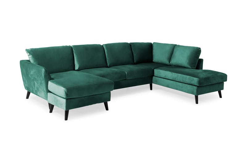Trend 4-personers Højrevendt U-formet Sofa med Divan og Chaiselong i Fløjl - Grøn - Møbler - Sofaer - Velour sofaer