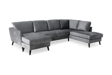 Trend 4-personers Højrevendt U-formet Sofa med Divan og Chaiselong i Fløjl - Lysegrå - Møbler - Sofaer - Velour sofaer