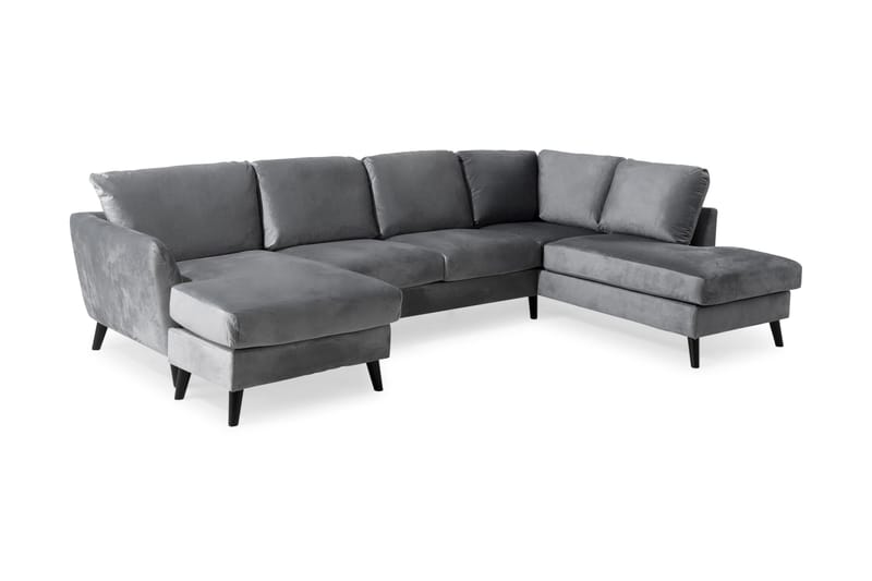 Trend 4-personers Højrevendt U-formet Sofa med Divan og Chaiselong i Fløjl - Lysegrå - Møbler - Sofaer - Velour sofaer