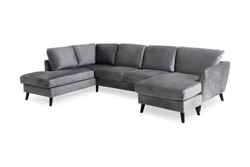 Trend 4-personers Venstrevendt U-formet Sofa med Divan og Chaiselong i Fløjl - Lysegrå - Møbler - Sofaer - Velour sofaer