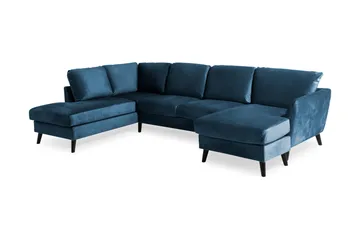 Trend 4-personers Venstrevendt U-formet Sofa med Divan og Chaiselong i Fløjl - Blå - Møbler - Sofaer - Velour sofaer