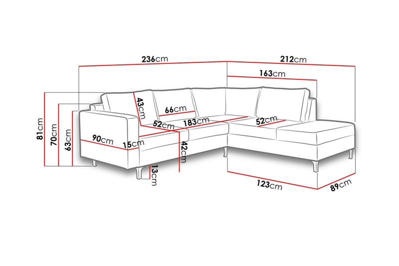 Truro Hjørnesofa Chaiselong Venstre - Grå - Møbler - Sofaer - Velour sofaer