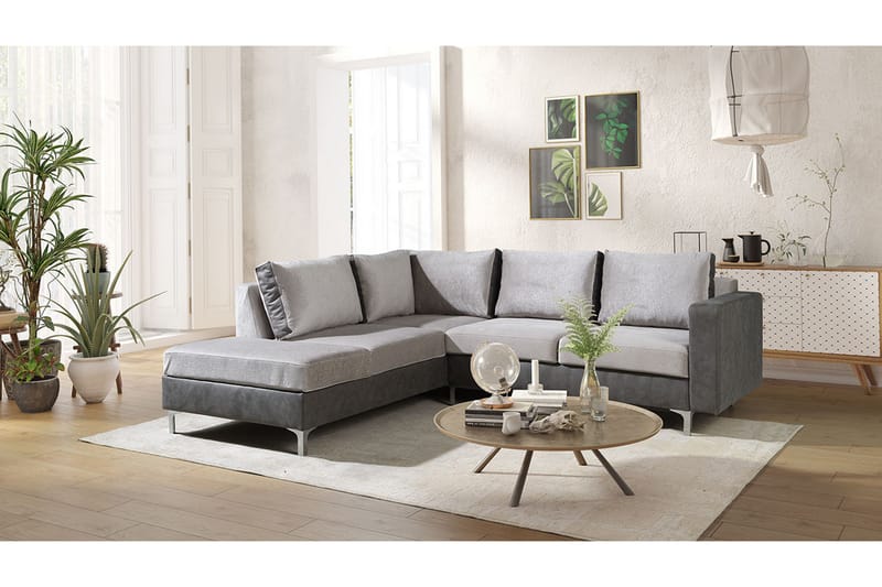 Truro Hjørnesofa Chaiselong Venstre - Grå - Sofa med chaiselong - 4 personers sofa med chaiselong - Velour sofaer