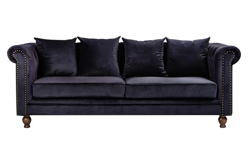 Velvet 3-personers Sofa Velour Sort, undefined