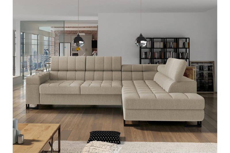 Warwick Sovesofa Med 3-Sæders Chaiselong - Beige - Møbler - Sofaer - Sovesofaer