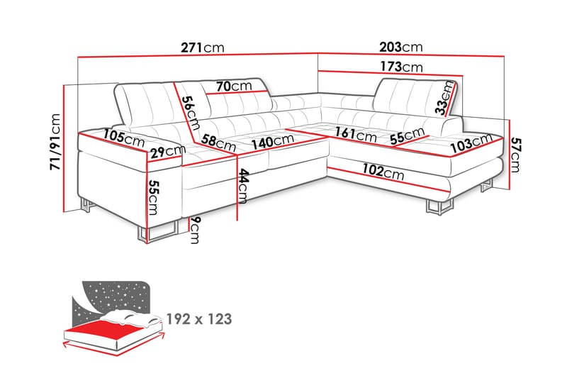 Warwick Sovesofa Med 3-Sæders Chaiselong - Beige - Møbler - Sofaer - Sovesofaer