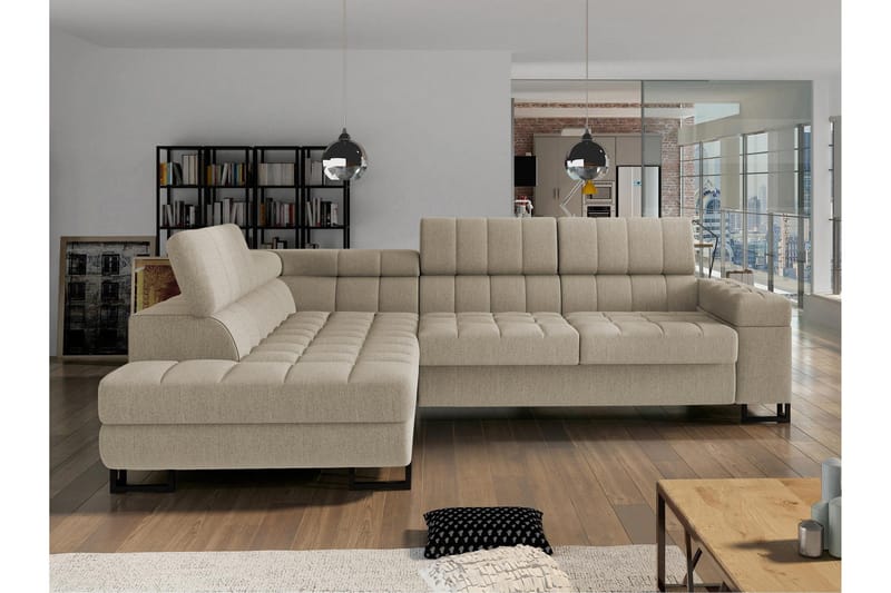 Warwick Sovesofa Med 3-Sæders Chaiselong - Beige - Møbler - Sofaer - Sovesofaer