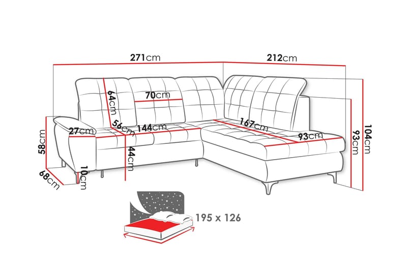 Widald Sovesofa med Chaiselong 3-personers - Beige - Møbler - Sofaer - Sovesofaer