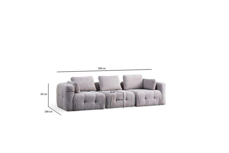 Yvara Sofa 3-sits - Grå - Møbler - Sofaer - Modulsofaer - Komplet modulsofa