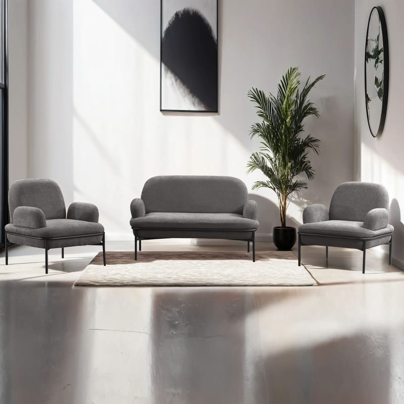 Zyricus sofagruppe 2-personers sofa + 2 lænestole Teddy - Grå - Møbler - Sofaer - Sofagrupper