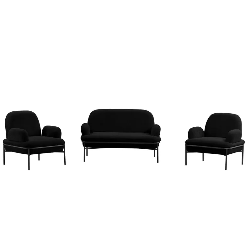 Zyricus sofagruppe 2-personers sofa + 2 lænestole Teddy, Sort