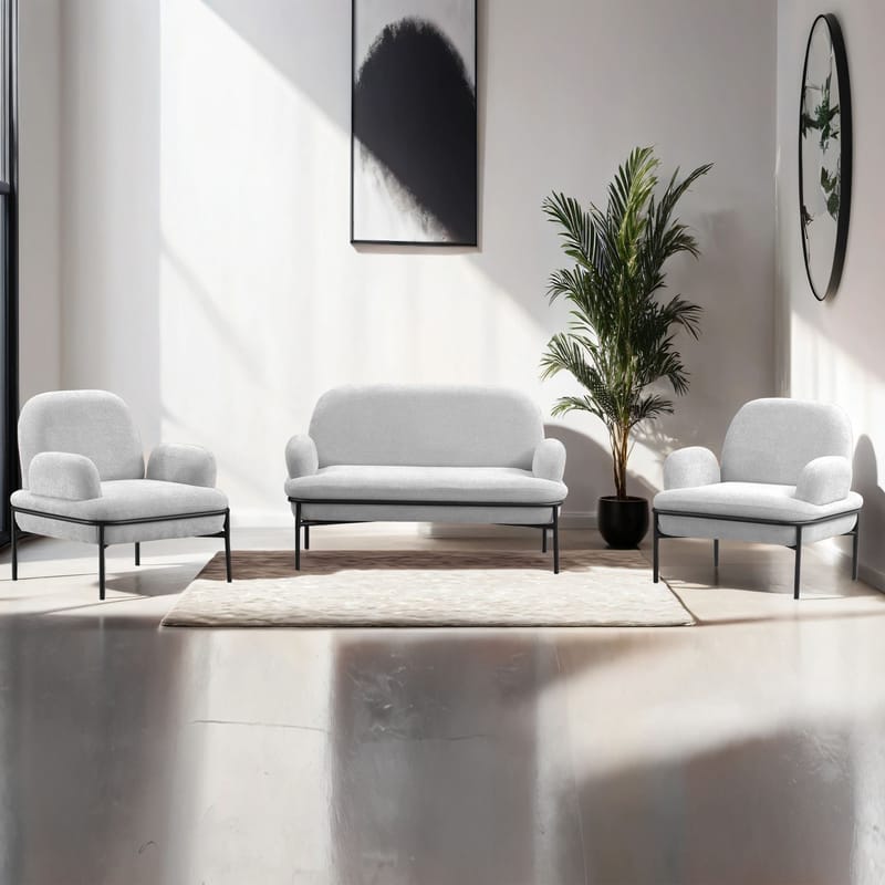 Zyricus sofagruppe 2-personers sofa + 2 lænestole Teddy - Hvid - Møbler - Sofaer - Sofagrupper