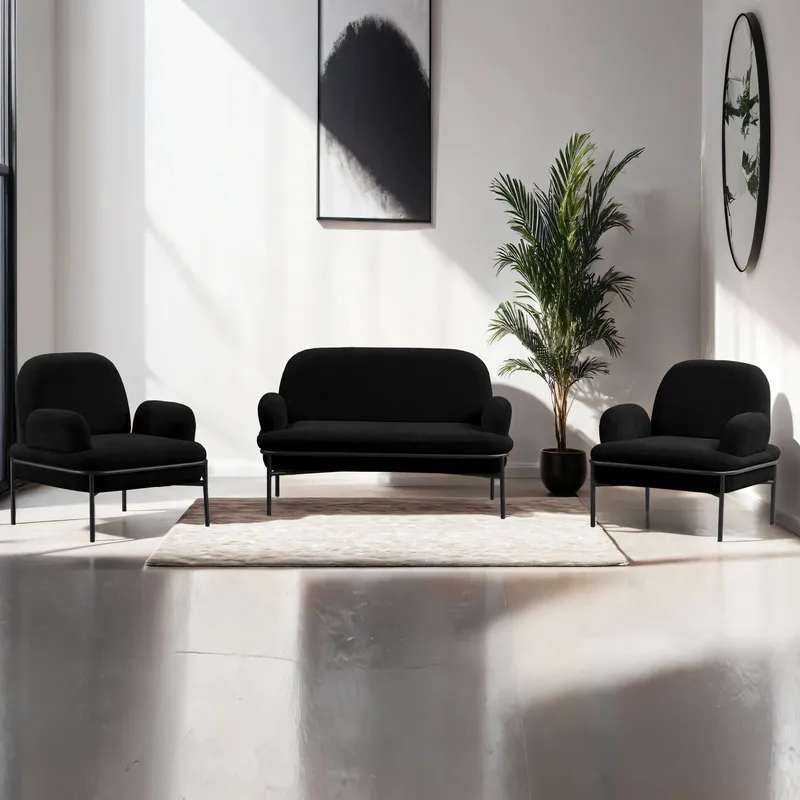 Zyricus sofagruppe 2-personers sofa + 2 lænestole Teddy - Sort - Møbler - Sofaer - Sofagrupper