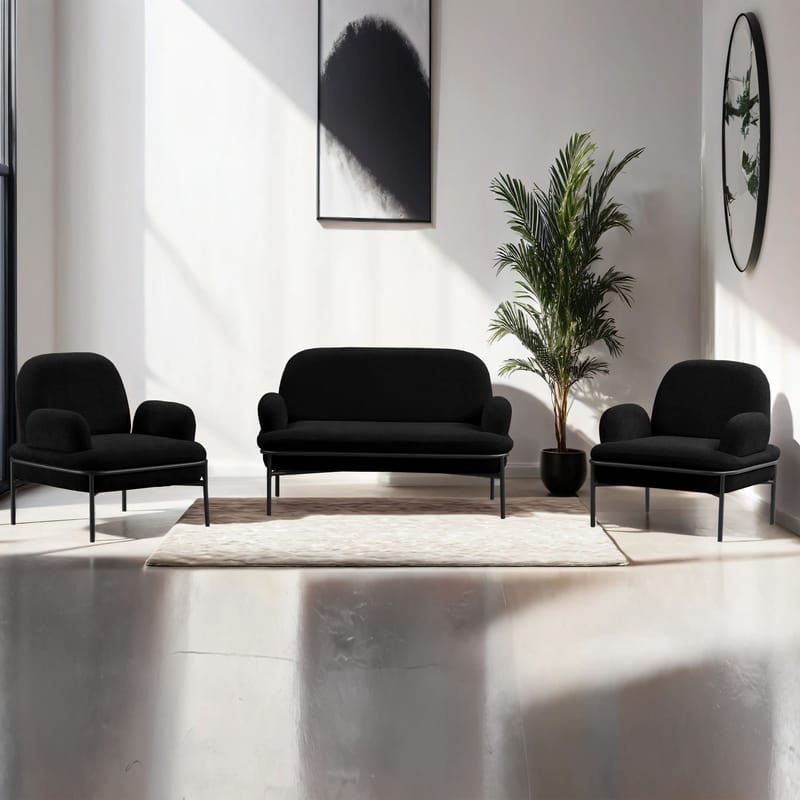 Zyricus sofagruppe 2-personers sofa + 2 lænestole Teddy - Sort - Møbler - Sofaer - Sofagrupper