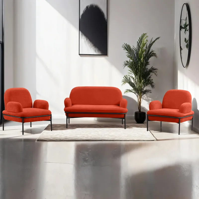 Zyricus sofagruppe 2-personers sofa + 2 lænestole Teddy - Tegl rød - Møbler - Sofaer - Sofagrupper