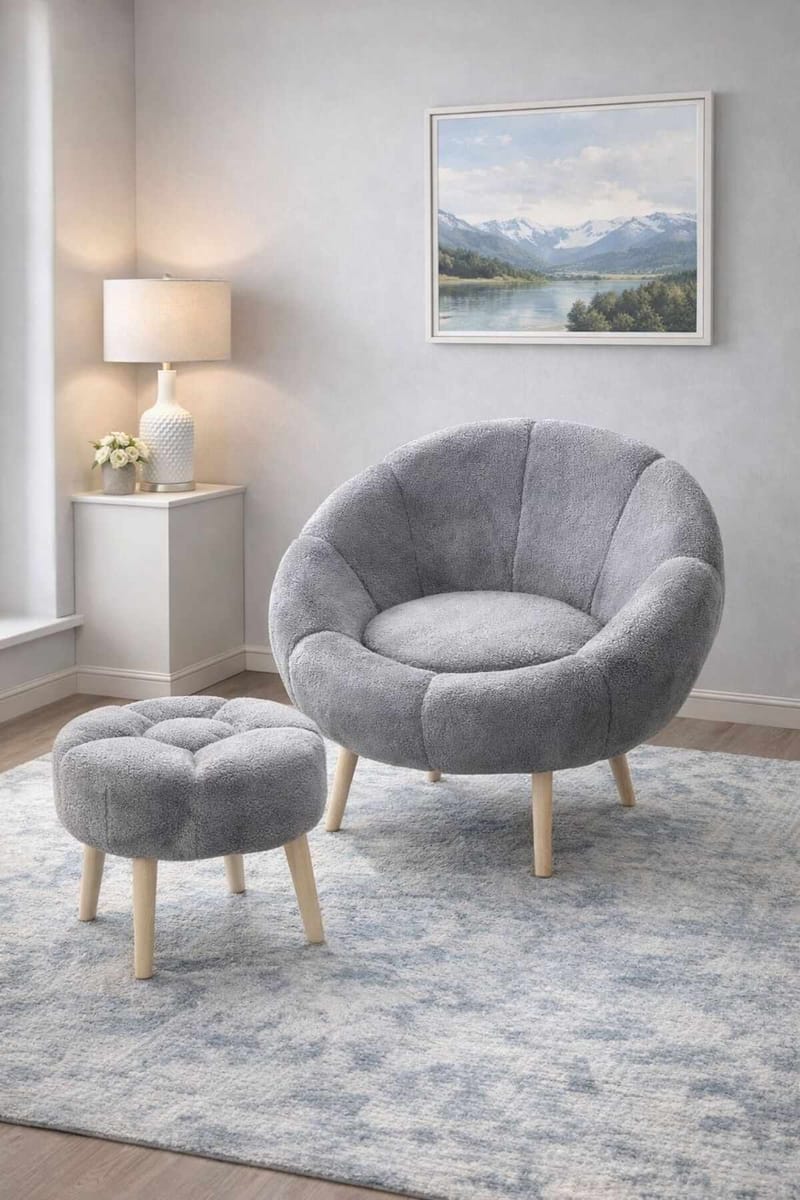 Øreklapstol- og pufsæt (2 dele) Atelier Del Sofa Lida (75 x 100 x 42 cm) Grå - Møbler - Stole & lænestole - Lænestole