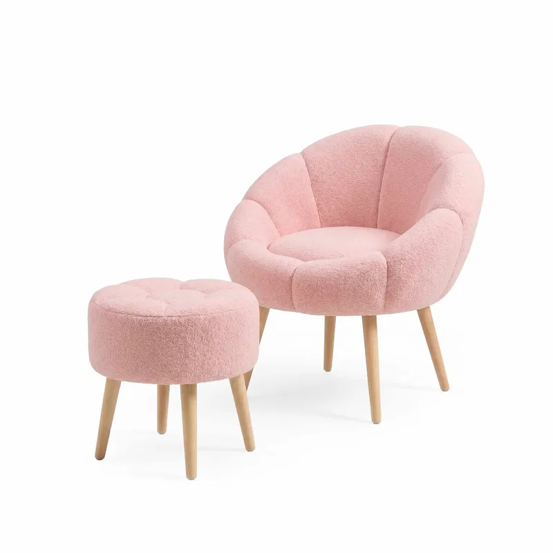 Øreklapstol- og pufsæt (2 dele) Atelier Del Sofa Lida (75 x 100 x 42 cm) Lyserød, undefined