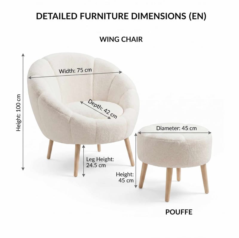 Øreklapstol- og pufsæt (2 dele) Atelier Del Sofa Lida (75 x 100 x 42 cm) Hvid - Møbler - Stole & lænestole - Lænestole