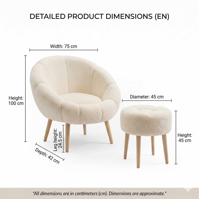 Øreklapstol- og pufsæt (2 dele) Atelier Del Sofa Lida (75 x 100 x 42 cm) Creme - Møbler - Stole & lænestole - Lænestole