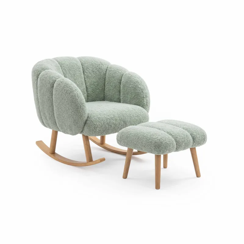 Øreklapstol- og pufsæt (2 dele) Atelier Del Sofa Lotus (70 x 94 x 42 cm) Grøn