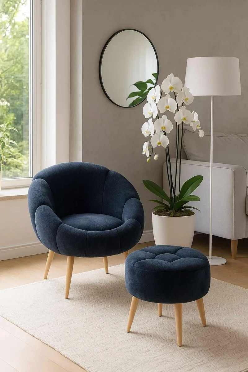 Øreklapstol- og pufsæt (2 dele) Atelier Del Sofa Lida (75 x 100 x 42 cm) Antracit - Antracit - Møbler - Stole & lænestole - Lænestole