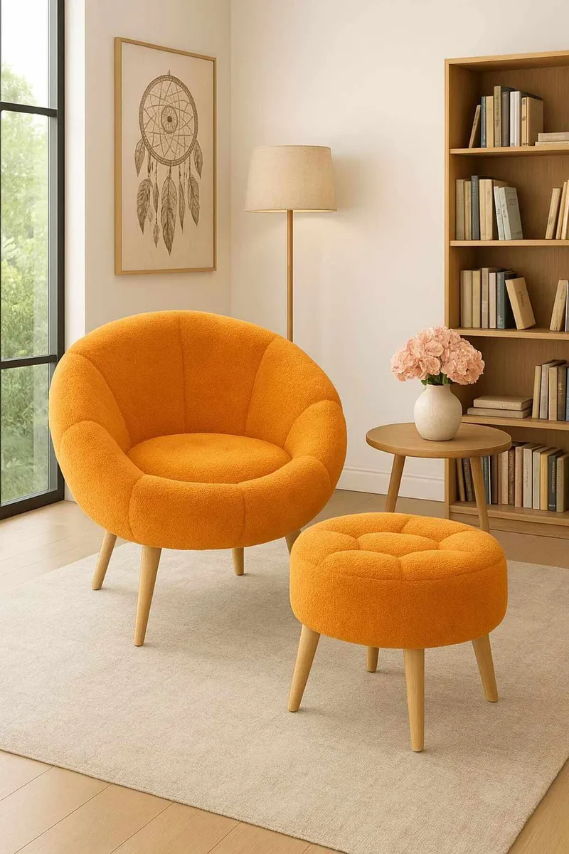 Øreklapstol- og pufsæt (2 dele) Atelier Del Sofa Lida (75 x 100 x 42 cm) Orange - Møbler - Stole & lænestole - Lænestole