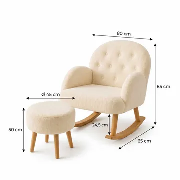 Øreklapstol- og pufsæt (2 dele) Atelier Del Sofa Dugmeli (80 x 85 x 65 cm) Creme - Møbler - Stole & lænestole - Lænestole
