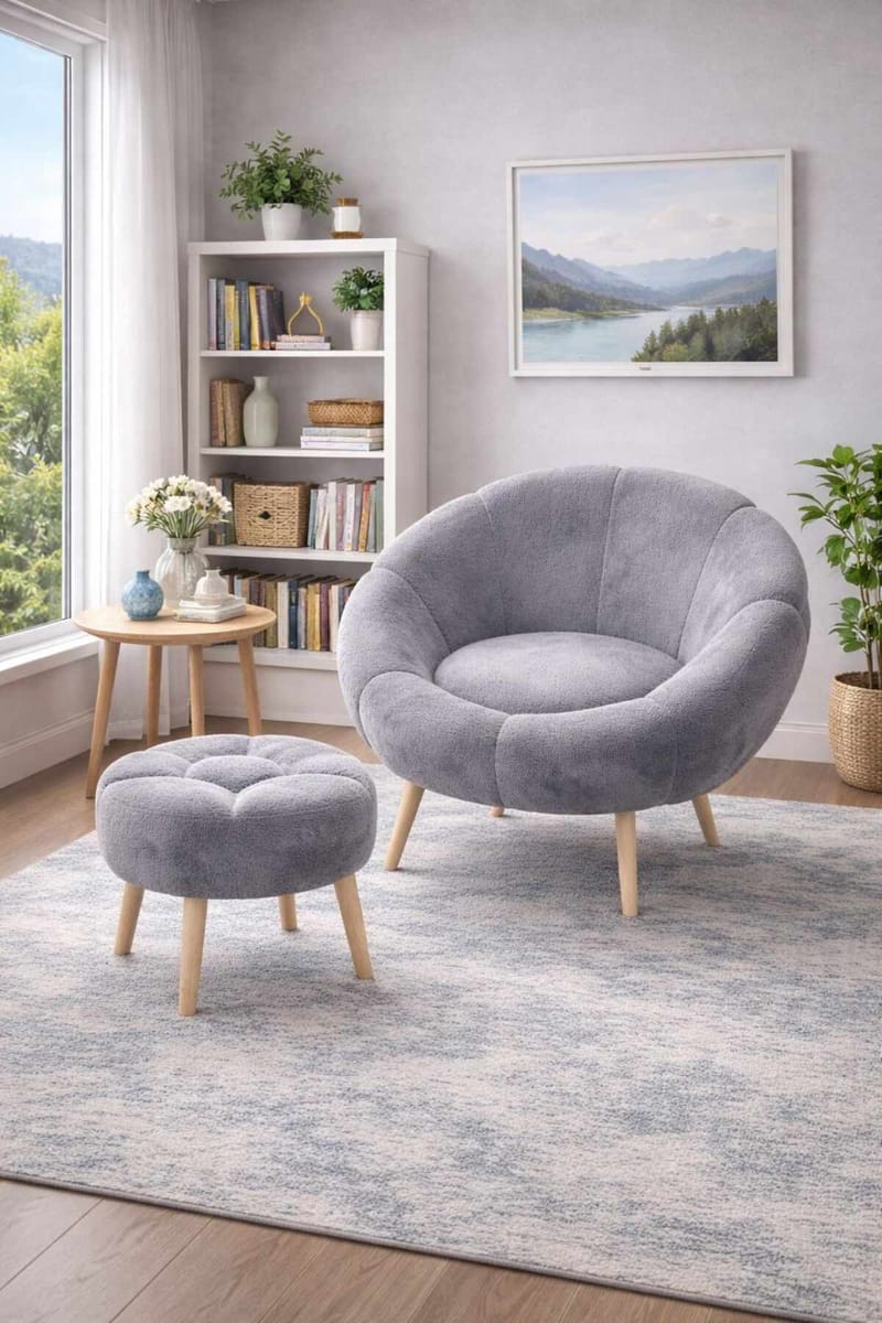 Øreklapstol- og pufsæt (2 dele) Atelier Del Sofa Lida (75 x 100 x 42 cm) Grå - Møbler - Stole & lænestole - Lænestole