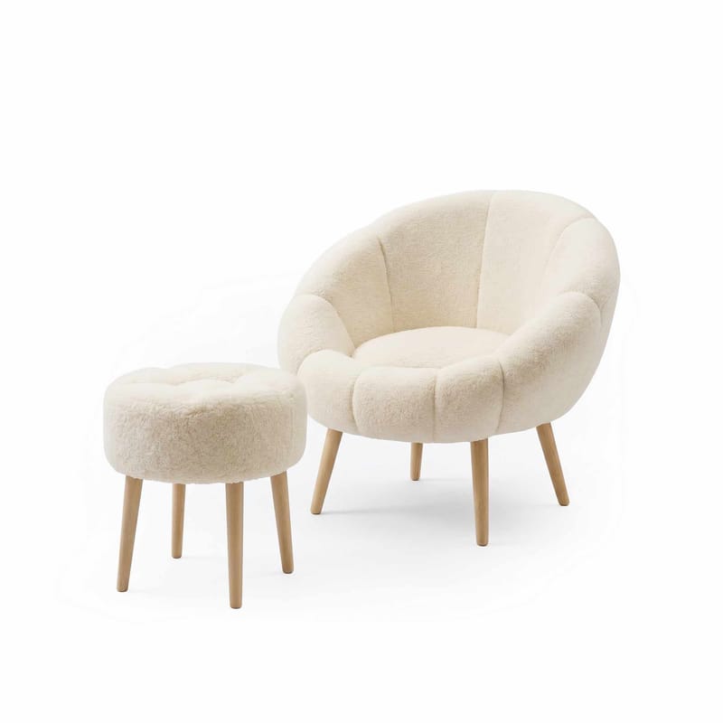 Øreklapstol- og pufsæt (2 dele) Atelier Del Sofa Lida (75 x 100 x 42 cm) Creme, undefined