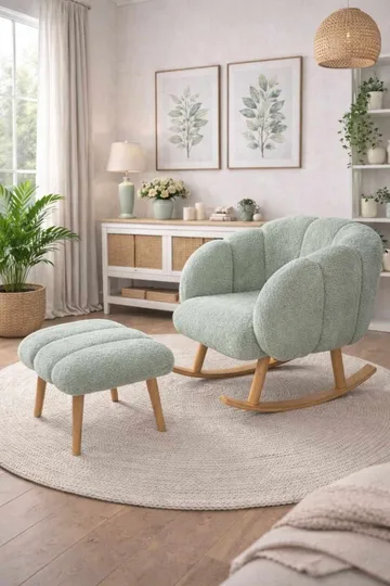 Øreklapstol- og pufsæt (2 dele) Atelier Del Sofa Lotus (70 x 94 x 42 cm) Grøn - Møbler - Stole & lænestole - Lænestole
