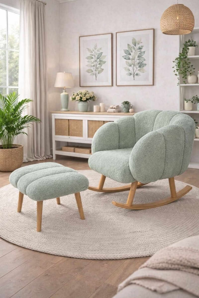 Øreklapstol- og pufsæt (2 dele) Atelier Del Sofa Lotus (70 x 94 x 42 cm) Grøn - Møbler - Stole & lænestole - Lænestole