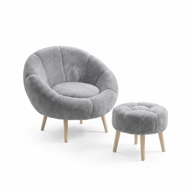 Øreklapstol- og pufsæt (2 dele) Atelier Del Sofa Lida (75 x 100 x 42 cm) Grå, undefined