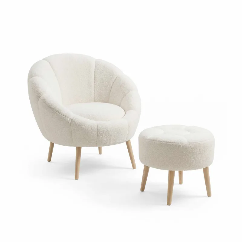 Øreklapstol- og pufsæt (2 dele) Atelier Del Sofa Lida (75 x 100 x 42 cm) Hvid, undefined