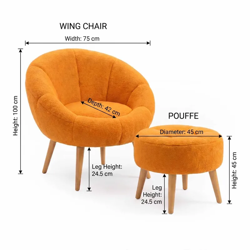 Øreklapstol- og pufsæt (2 dele) Atelier Del Sofa Lida (75 x 100 x 42 cm) Orange - Møbler - Stole & lænestole - Lænestole