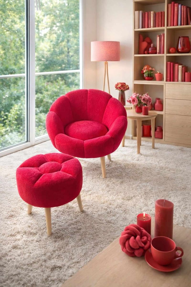 Øreklapstol- og pufsæt (2 dele) Atelier Del Sofa Lida (75 x 100 x 42 cm) Fuchsia - Møbler - Stole & lænestole - Lænestole