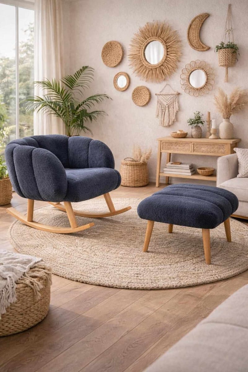 Øreklapstol- og pufsæt (2 dele) Atelier Del Sofa Lotus (70 x 94 x 42 cm) Antracit - Antracit - Møbler - Stole & lænestole - Lænestole