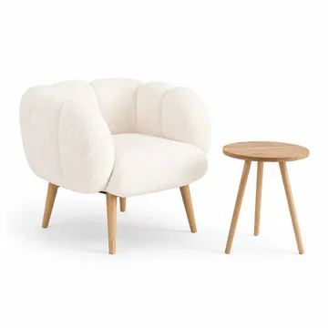 Ørelænestol- og sidebordssæt (2 dele) Atelier Del Sofa Lotus (70 x 94 x 42 cm) Hvid - Møbler - Stole & lænestole - Lænestole