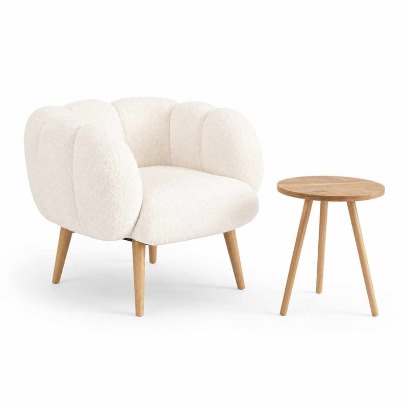 Ørelænestol- og sidebordssæt (2 dele) Atelier Del Sofa Lotus (70 x 94 x 42 cm) Hvid - Møbler - Stole & lænestole - Lænestole