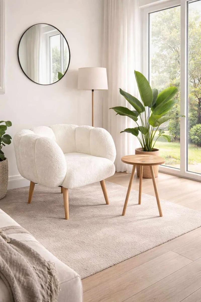 Ørelænestol- og sidebordssæt (2 dele) Atelier Del Sofa Lotus (70 x 94 x 42 cm) Hvid - Møbler - Stole & lænestole - Lænestole