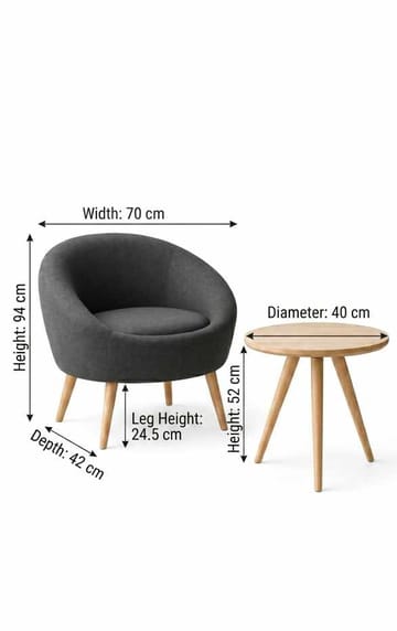 Ørelænestol- og sidebordssæt (2 dele) Atelier Del Sofa Tea set (70 x 94 x 42 cm) Antracit - Antracit - Møbler - Stole & lænestole - Lænestole