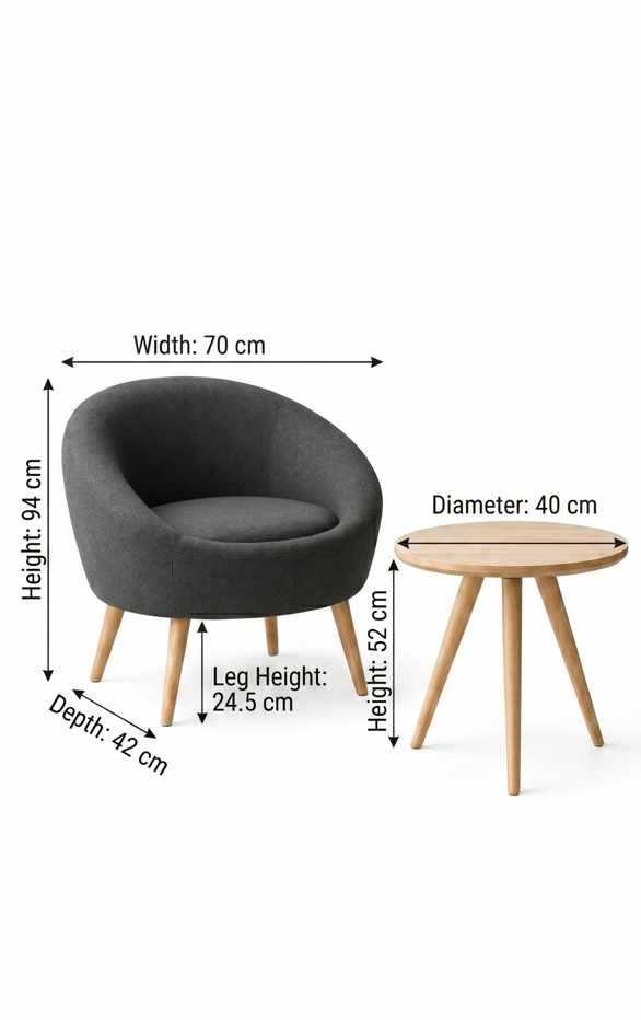 Ørelænestol- og sidebordssæt (2 dele) Atelier Del Sofa Tea set (70 x 94 x 42 cm) Antracit - Antracit - Møbler - Stole & lænestole - Lænestole