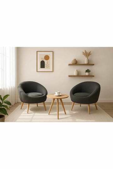 Ørelænestol- og sidebordssæt (3 dele) Atelier Del Sofa Tea set (70 x 94 x 42 cm) Antracit - Antracit - Møbler - Stole & lænestole - Lænestole