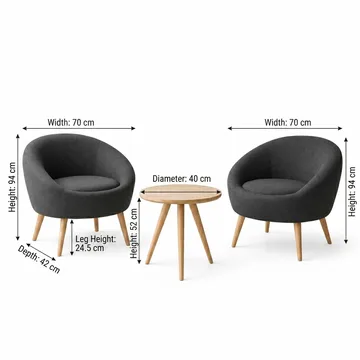 Ørelænestol- og sidebordssæt (3 dele) Atelier Del Sofa Tea set (70 x 94 x 42 cm) Antracit - Antracit - Møbler - Stole & lænestole - Lænestole