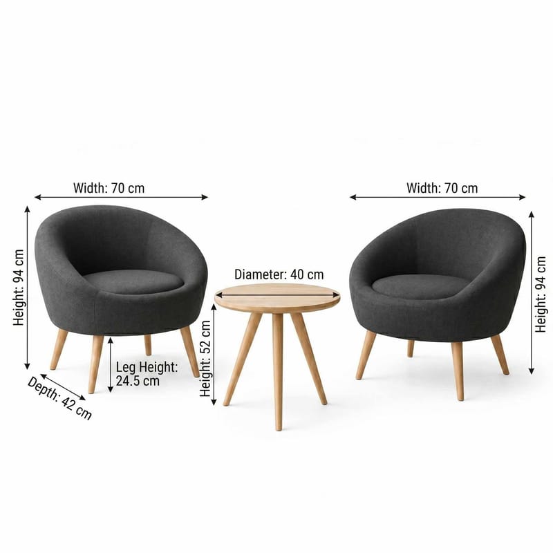 Ørelænestol- og sidebordssæt (3 dele) Atelier Del Sofa Tea set (70 x 94 x 42 cm) Antracit - Antracit - Møbler - Stole & lænestole - Lænestole
