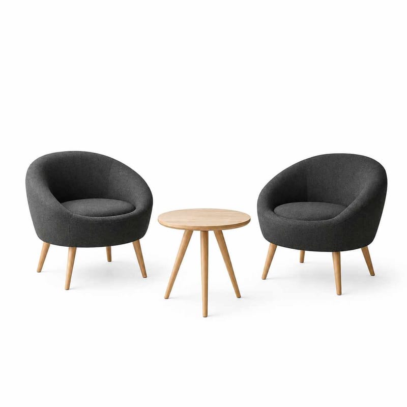 Ørelænestol- og sidebordssæt (3 dele) Atelier Del Sofa Tea set (70 x 94 x 42 cm) Antracit - Antracit - Møbler - Stole & lænestole - Lænestole