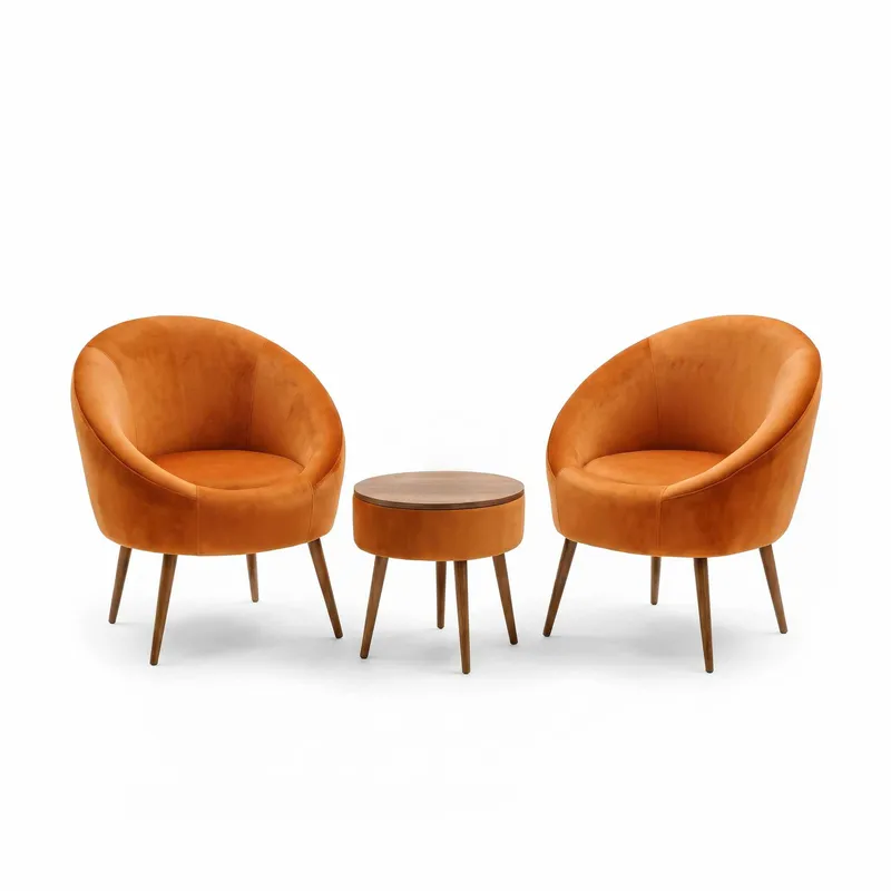 Ørelænestol- og sofabordssæt (3 dele) Atelier Del Sofa Lida Babyface (75 x 100 x 42 cm) Orange, undefined