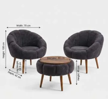 Ørelænestol- og sofabordssæt (3 dele) Atelier Del Sofa Lida Wellsoft (75 x 100 x 42 cm) Antracit - Antracit - Møbler - Stole & lænestole - Lænestole